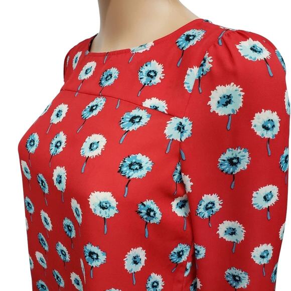 J. Crew Red Longfellow Floral Boatneck Top Blouse XS Red Long Sleeve K4901 - Picture 7 of 12